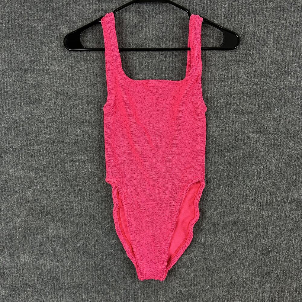 Hunza G Swimsuit One Size Square Neck Hot Pink Stretchy Beach Pool Cruise Chic - Picture 5 of 14